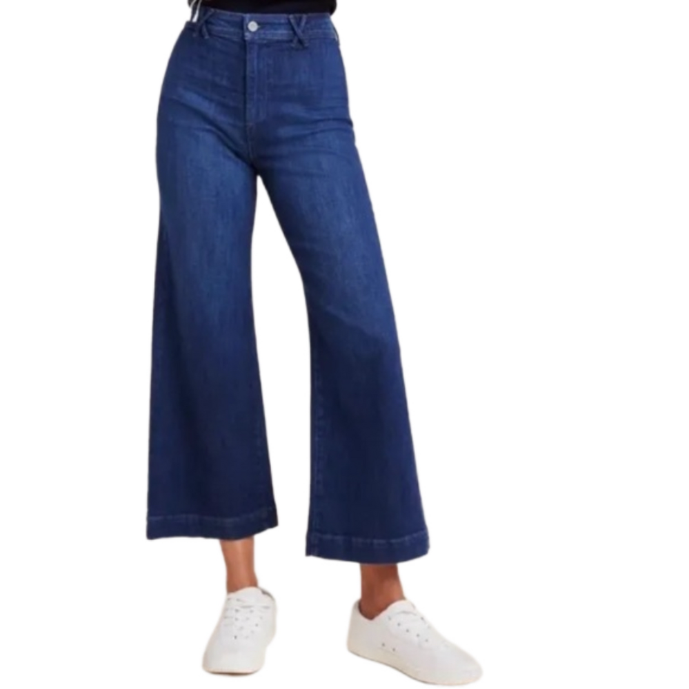 PAIGE Anessa Roya Med Wash Denim Jeans  High Waisted Wide Leg Crop Size 29